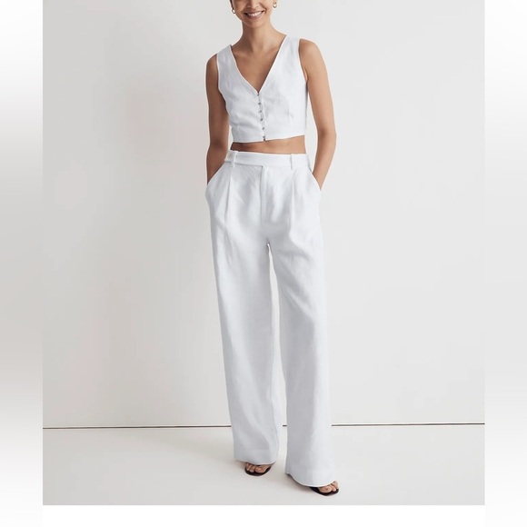 Madewell The Tall Harlow Wide Leg Pants 100% Linen White size 00T NWT - Picture 13 of 13